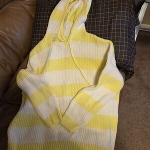 Style & Co. Yellow and White Striped Cowl Neck Sweater